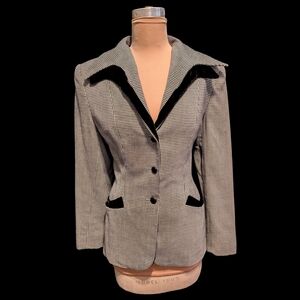 NORMA KAMALI Vintage 80s Does 40s Hourglass Fitted Wool &Velvet Jacket Size 10
